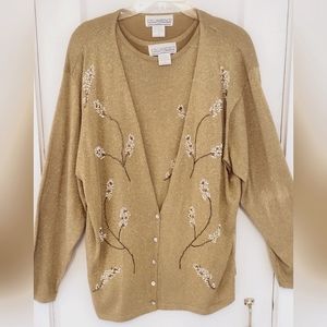 Set of 2 Vintage Embellished Sparkling Cardigan Sweater